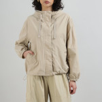 Women Beige Solid Hooded Jacket