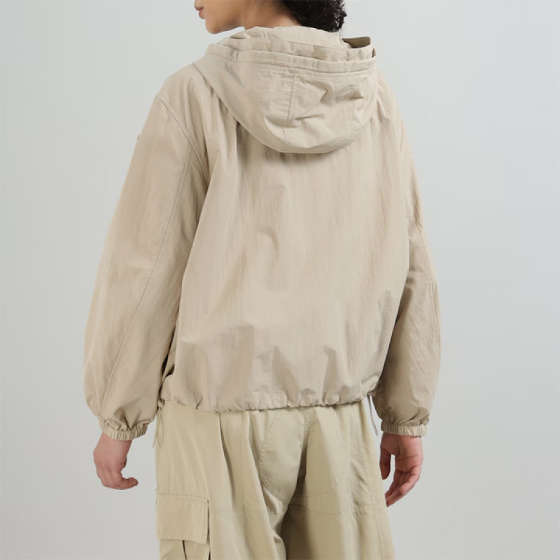 Women Beige Solid Hooded Jacket